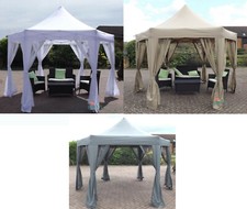 HORWOOD  FOLDING POP UP 6 SIDED GAZEBO  &  NET CURTAINS 3.6 x 3.1m