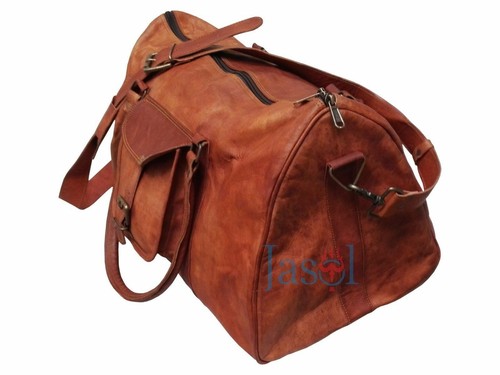 Old real brown leather duffle - old,