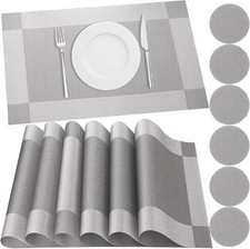 HEYOMART Placemats and Coasters Sets of 6, PVC Vinyl Place Mats Non-Slip Heat