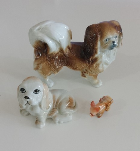 Ceramic spaniel and pekinese - spaniel,