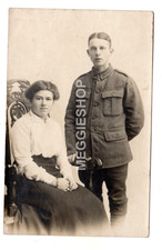 WW! MILITARY YOUNG BRITISH SOLDIER & WIFE PORTRAIT POSTCARD CLACTON PUBLISHER