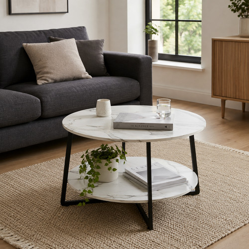 White marble effect round - white,