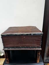 Antique Hand Made Georgian Storage Footstool Carved Legs And Leather Effect Seat