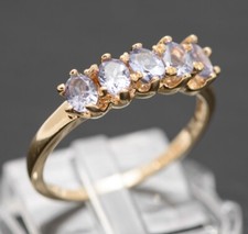 10ct 10K Yellow Gold Natural Tanzanite Five Gemstone Line Ring With QVC Hallmark