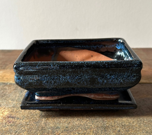 Blue glazed ceramic bonsai - ceramic,