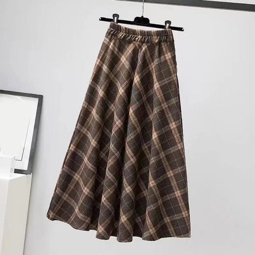 Brown plaid skirt women long - brown,
