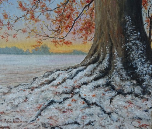 Winter scene oil painting by - scene,