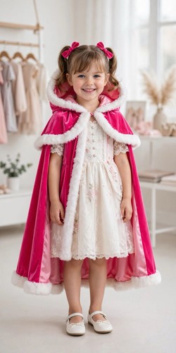 Girls pink velvet hooded cape - girls,