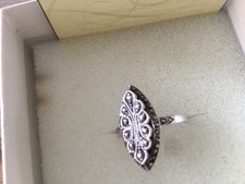 PAST TIMES VINTAGE ART DECO OVAL DESIGN 925 SILVER AND MARCASITE SIZE N (54)