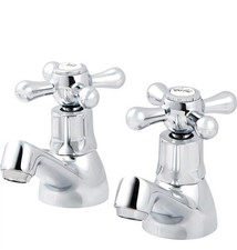 Basin Sink Pillar Taps Chrome Deck Mounted Traditional Silver Bath Hot & Cold