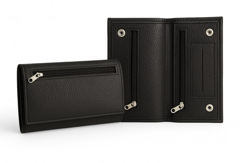 Black leather tobacco pouch - black,