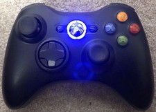 Fully Refurn'd Microsoft Xbox 360 Glossy Black Wireless Gamepad Custom Blue LEDs
