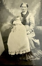 Antique Tintype Photo Blurred Spirit Baby Haunted In Old Woman Granny’s Lap 1880