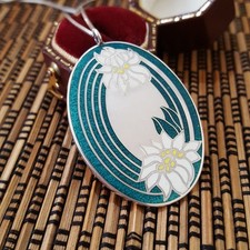 Vintage 925 Sterling Silver Necklace, Turquoise Emerald Floral Pendant, 1976