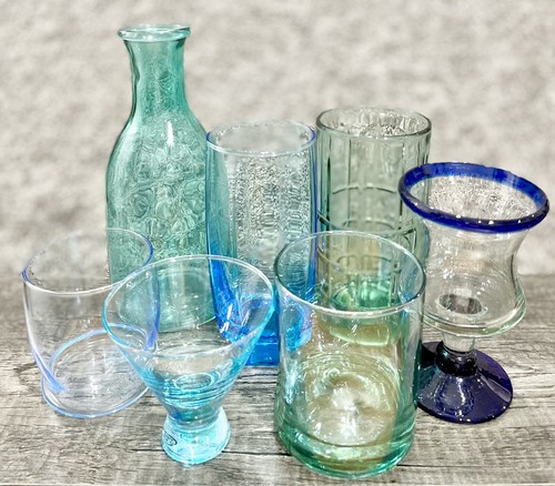Mcm blue green glass - glass, 7pc