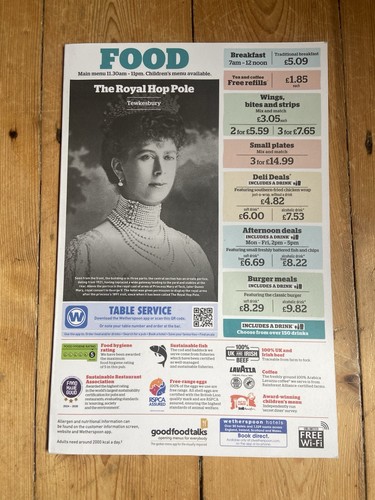 Wetherspoons bar menu the - wetherspoons,