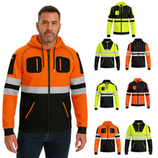 Mens hivis Pullover Hoodie Reflective Tape high Visibility Hooded safty workwear