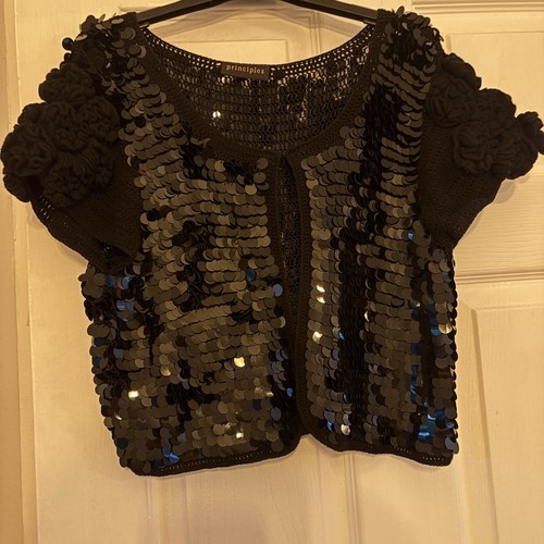 Ladies black sequin shrug - black,