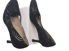 Peter Kaiser Court Shoes Size 5.5 Black Suede Leather heel Glitter Pattern Party