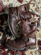 Vintage Double H Oxblood Brown Leather Harness Moto Engineer Biker Boots Sz 12D