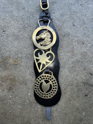 Horse brass leather strap - leather,