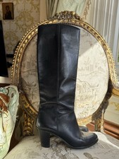 Vintage Black Leather Knee Length Boots By Saxone Bootery Size 40