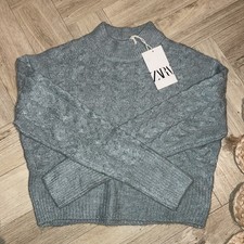 Zara mint green Cable Knitted Jumper large uk 12