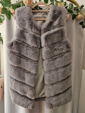 NWOT GREY FAUX RABBIT FUR GILET SLEEVELESS JACKET COAT SIZE S 8 10