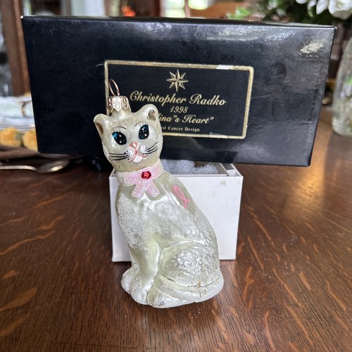 Radko blown glass cat - blown,