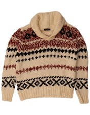 ZARA Mens Shawl Neck Jumper Sweater XL Beige Fair Isle QV07