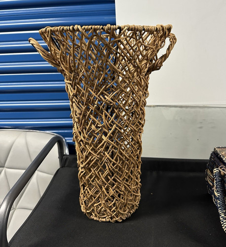 Brown wicker tall cylindrical - brown,