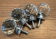 4 x CLEAR CRYSTAL DIAMOND GLASS DOOR KNOBS CUPBOARD DRAWER FURNITURE HANDLE 