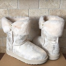 UGG Ramona Classic II Metallic Gold Bow Cuff Short Boots Youth Girls 5 = Women 7