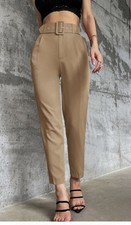 Zara Tan Beige High-Waist Trousers Women Size Xs Tailored, Smart Fit