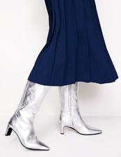 New BODEN Back Panel Heeled Knee Boots - UK 4; Eu 37 - Silver Leather RRP £230