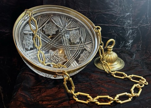 Large antique ornate cut - cut, glass