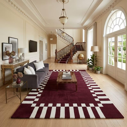 Hand tufted burgundy wool area - tufted,