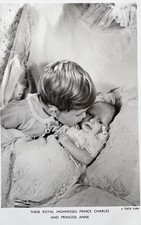 Young Prince / King Charles & Baby Princess Anne, 1950 Real Photo Postcard RPPC