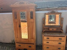 Victorian Antique 3 Piece Bedroom Furniture Set - Wardrobe, dresser & wash unit 