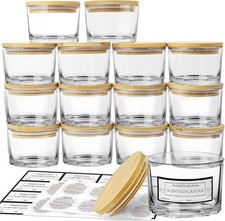 CONNOO 15 Pack 4 OZ Clear Glass Candle Jars with Airtight Bamboo Lids, 