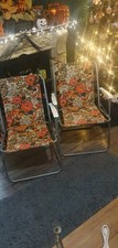 Vintage Floral Garden Deck Foldable Chairs Pair 1970s/1960s