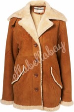 TOPSHOP Ginger Tan Real Sheepskin Shearling Boyfriend Oversized Car Coat UK8 10