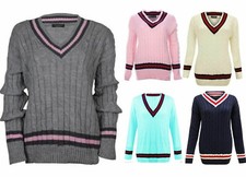 NEW LADIES CABLE KNITTED CARDIGAN WOMEN'S V NECK CRICKET JUMPER PLUS SIZE