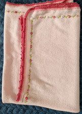 Mothercare Pink Knitted Blanket Rosebud flowers trim 65x80cm 7195721 has marks
