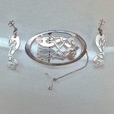 Sterling Silver Celtic Dragon Design Brooch w/Matching Earrings Set ~ See Photos