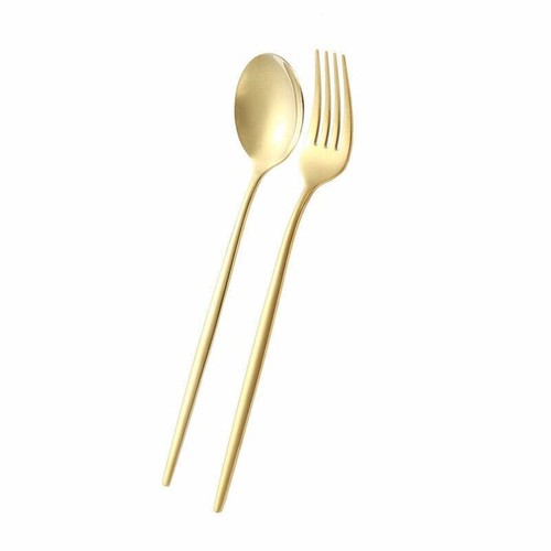 Spoon fork set gold - spoon, silver
