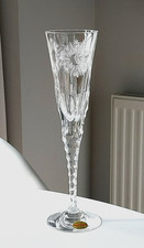 TALL ROYAL BRIERLEY CHAMPAGNE FLUTE CUT AND ETCHED LEAD CRYSTAL 10 1/4"  SIGNED
