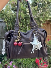 Large Dark Brown Slouchy Shoulder Bag with Charms and Strap
