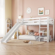 3FT Single Wooden Bunk Bed Kids Sleeper with Slide and Ladder Cabin Bed White