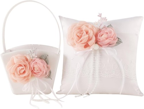 White satin flower girl basket - white,